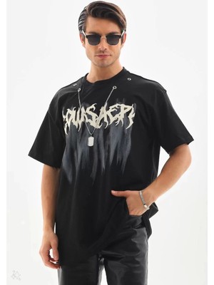 Mirage Oversize Kolye Dahil T-Shirt - Siyah