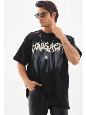 Mirage Oversize Kolye Dahil T-Shirt - Siyah