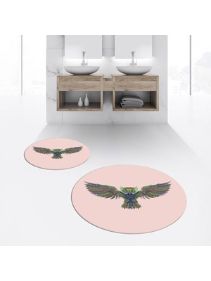 Viyana Home Dijital Baskılı Kaymaz Yıkanabilir Yuvarlak Ikili Banyo Paspas Klozet Takımı, V-Y-Klozet-37-Pembe,