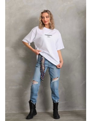 Mirage Baskılı Oversize T-Shirt - Beyaz