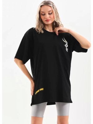 Mirage Baskılı Oversize T-Shirt - Siyah