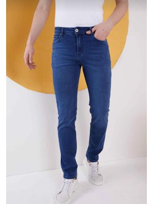 Lina Trend Erkek Mavi Düz Klasik Rahat Kesim Regular Fit Likralı Kot Jeans