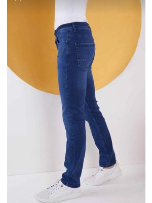 Lina Trend Erkek Mavi Düz Klasik Rahat Kesim Regular Fit Likralı Kot Jeans