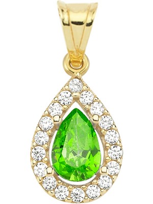 Altın Sepeti Yeşil Damla Anturaj Altın Kolye Ucu