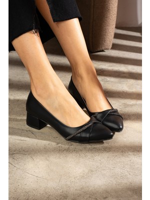Albishoes Kadın Alçak Ökçe Topuklu 4 cm Sivri Burun Taşlı Abiye Kadın Topuklu Ayakkabı