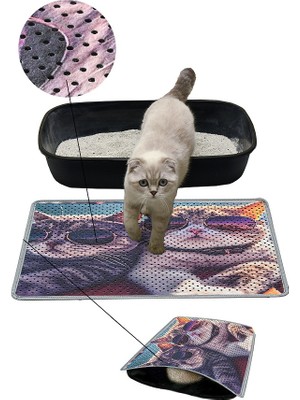 Karmat Kedi Kumu Paspası, Delikli Kedi Tuvaleti Paspası, Resimli Kedi Paspası-40*60
