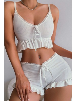 Merry See Özel Örme Kumaş Askılı Şortlu Pijama Takımı