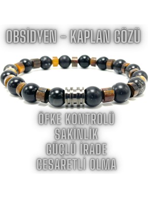 Yıldız Doğal Taş Sertifikalı Obsidyen  Kaplan Gözü Doğal Taş  Bileklik  8mm Misinalı