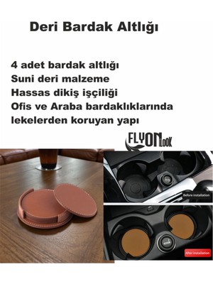 Flyonlook Deri Bardak Altlığı 4 Adet Bardak Altlığı Yuvarlak Tasarım Ofiste Evde Masanızı Tamamlayıcı Bardak