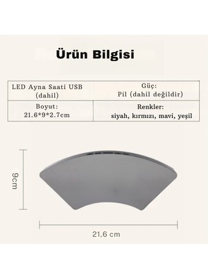 YeniTech Dekoratif Masaüstü Dijital Saat Kavisli Sıcaklık Tarih Ölçen Şık USB Aynalı LED Işıklı Alarmlı Saat