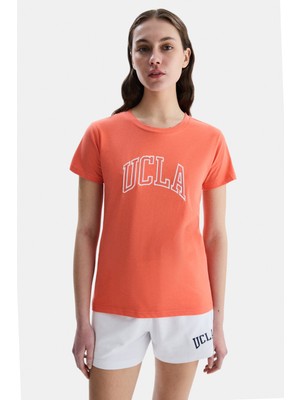 Ucla Angela Pembe Bisiklet Yaka Nakışlı Standard Fit Kadın Tshirt