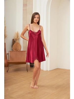 Loremp  Jenny-Burgundy Saten Gecelik Bordo