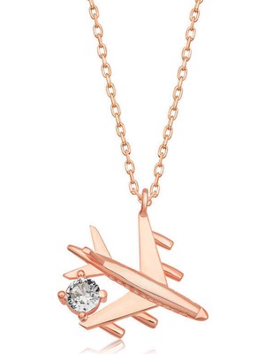 Serra Jewels Gümüş Rose Tek Taşlı Uçak Kadın Kolye