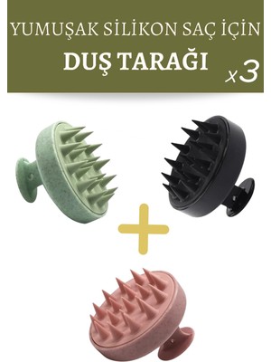 Organiflex 3 Adet Yumuşak Silikonlu Saç Bakım Masaj Tarağı Duş Saç Deri Masaj Fırçası