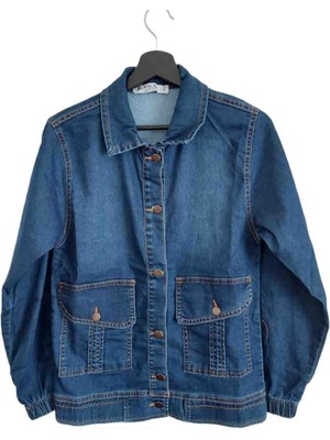 Asil Öztürk Baby & Kids Kadın Mavi Renk Cep Detaylı Oversize Kot Ceket Kolları Lastikli Model Denim Mevsimlik Jeans