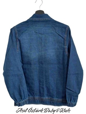 Asil Öztürk Baby & Kids Kadın Mavi Renk Cep Detaylı Oversize Kot Ceket Kolları Lastikli Model Denim Mevsimlik Jeans