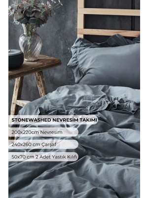 Marla Home Arya Stonewashed  Pamuklu Fırfırlı Nevresim Takımı Çift Kişilik