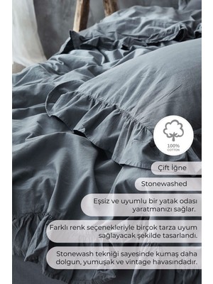 Marla Home Arya Stonewashed  Pamuklu Fırfırlı Nevresim Takımı Çift Kişilik