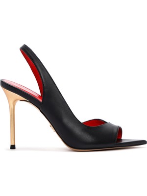 Kadın Siyah Yüksek Topuklu Deri Sandalet