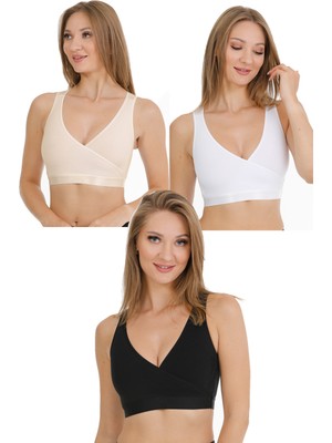 Parlingerie Sporcu Emzirme Büstiyeri 3lü Set Siyah-Beyaz-Ten