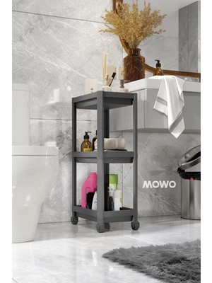 Mowo Home 3 Katlı Tekerlekli Düzenleyici Raf Gri, Banyo Dolabı, Mutfak Rafı, Düzenleyici, Organizer Raf