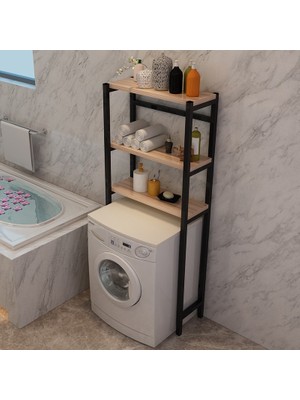 Kuzela  Metal Ahşap Banyo Çamaşır Makinesi Üstü Raf Düzenleyici