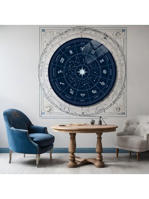 Yuvarlak Temperli Gerçek Cam Tablo Astroloji Yıldız Haritası