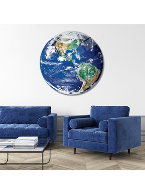 Yuvarlak Temperli Gerçek Cam Tablo Uzaydan Dünya Görseli