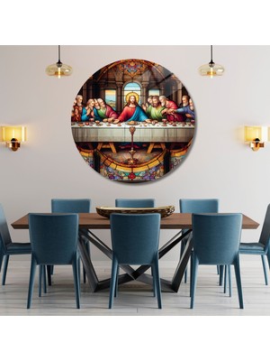 Yuvarlak Temperli Gerçek Cam Tablo Da Vinci Son Akşam Yemeği