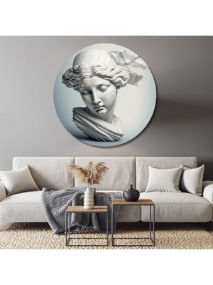 Yuvarlak Temperli Gerçek Cam Tablo Antik Kadın Heykeli