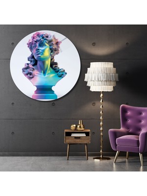 Yuvarlak Temperli Gerçek Cam Tablo Renkli Antik Kadın Heykeli