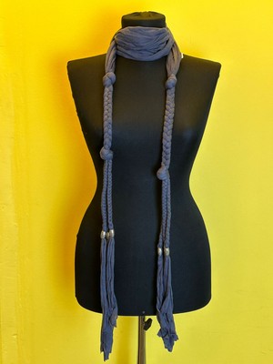 Gönülden Tasarım Örgü ve Boncuklu Penye Fular Boyun Bağı Saç Aksesuarı 200X30 cm