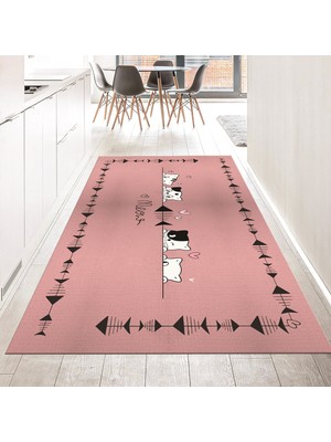 Viyana Home Dijital Baskılı Kaymaz Taban Yıkanabilir Mutfak Halısı Yolluk, V-Mutfak-10-Pembe,