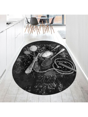 Viyana Home Dijital Baskılı Kaymaz Taban Yıkanabilir Oval Mutfak Halısı Yolluk, V-O-Mutfak-19-Gri,