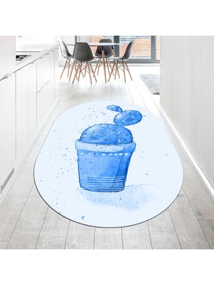 Viyana Home Dijital Baskılı Kaymaz Taban Yıkanabilir Oval Mutfak Halısı Yolluk, V-O-Mutfak-20-Mavi,