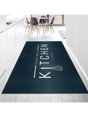 Viyana Home Dijital Baskılı Kaymaz Taban Yıkanabilir Mutfak Halısı Yolluk, V-Mutfak-04-Mavi,