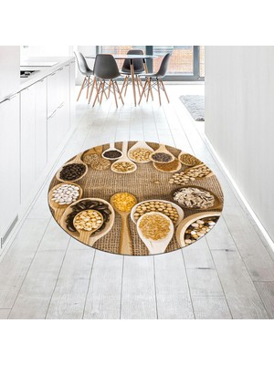 Viyana Home Dijital Baskılı Kaymaz Taban Yıkanabilir Yuvarlak Mutfak Halısı Yolluk, V-Y-Mutfak-29-Kahve,