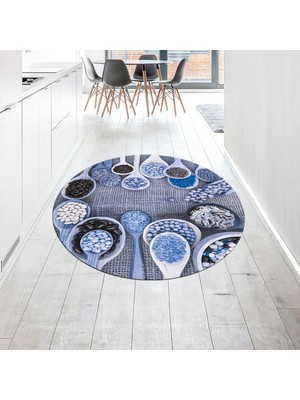 Viyana Home Dijital Baskılı Kaymaz Taban Yıkanabilir Yuvarlak Mutfak Halısı Yolluk, V-Y-Mutfak-29-Mavi,