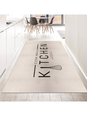 Viyana Home Dijital Baskılı Kaymaz Taban Yıkanabilir Mutfak Halısı Yolluk, V-Mutfak-04-Krem,