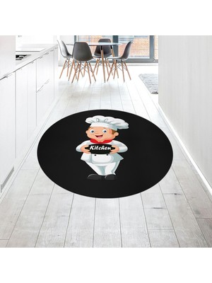Viyana Home Dijital Baskılı Kaymaz Taban Yıkanabilir Yuvarlak Mutfak Halısı Yolluk, V-Y-Mutfak-05-Antrasit,