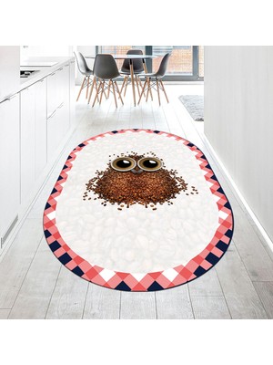 Viyana Home Dijital Baskılı Kaymaz Taban Yıkanabilir Oval Mutfak Halısı Yolluk, V-O-Mutfak-46-Pembe,
