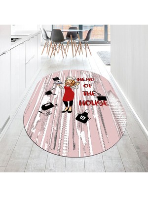 Viyana Home Dijital Baskılı Kaymaz Taban Yıkanabilir Oval Mutfak Halısı Yolluk, V-O-Mutfak-39-Kırmızı,