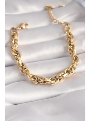 Shopzum 316L Çelik Gold Renk Kalın Zincir Model Kadın Bileklik