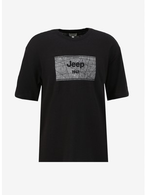 Jeep Siyah Erkek Bisiklet Yaka Loose Fit Baskılı T-Shirt C4SM-TST4647