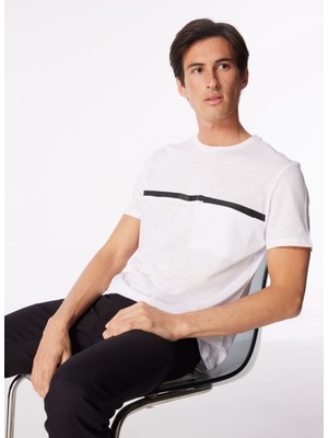 Fabrika Bisiklet Yaka Baskılı Beyaz Erkek T-Shirt F4SM-TST 0941