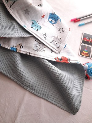 Heybe Home Gri Waffle Pike ve Sevimli Canavar Desenli Bebek Pikesi