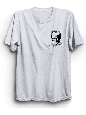 The Fame Mustafa Kemal Atatürk, Imzalı Portre Logo, Beyaz Baskılı, Pamuk Tişört