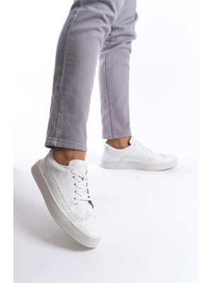 Mubiano Hakiki Deri Erkek Spor Ayakkabı & Sneaker Beyaz-MBKRY013-B