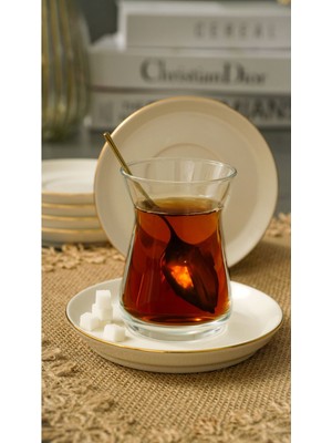 Heda Porselen Rüya Altın Yaldız 12 cm Kırık Beyaz Çay Tabağı 6'lı Porselen ile Sofralarınıza Zarafet