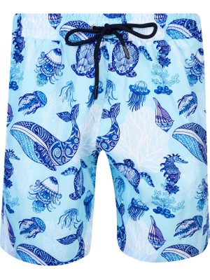 REMSA Erkek Deniz Havuz Şortu Desenli Raul S266 Mavi